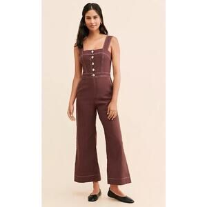 Anthropologie Maeve The Colette Portside‎ Button-Front Jumpsuit Brown Size 6